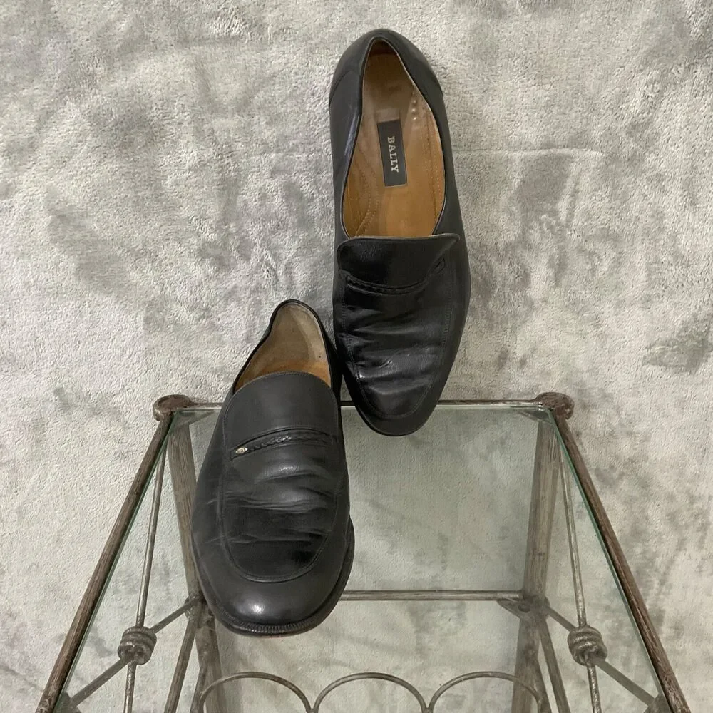 Bally Brenio Men’s Size 9.5 D Black Leather Slip On Loafers Dress Shoe Logo
